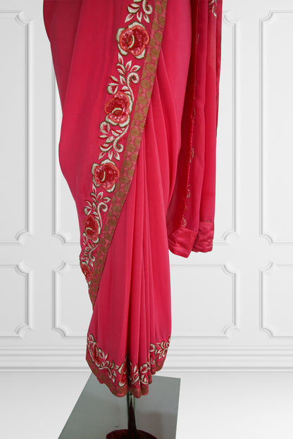 Silk Pink with Floral Border Saree Set