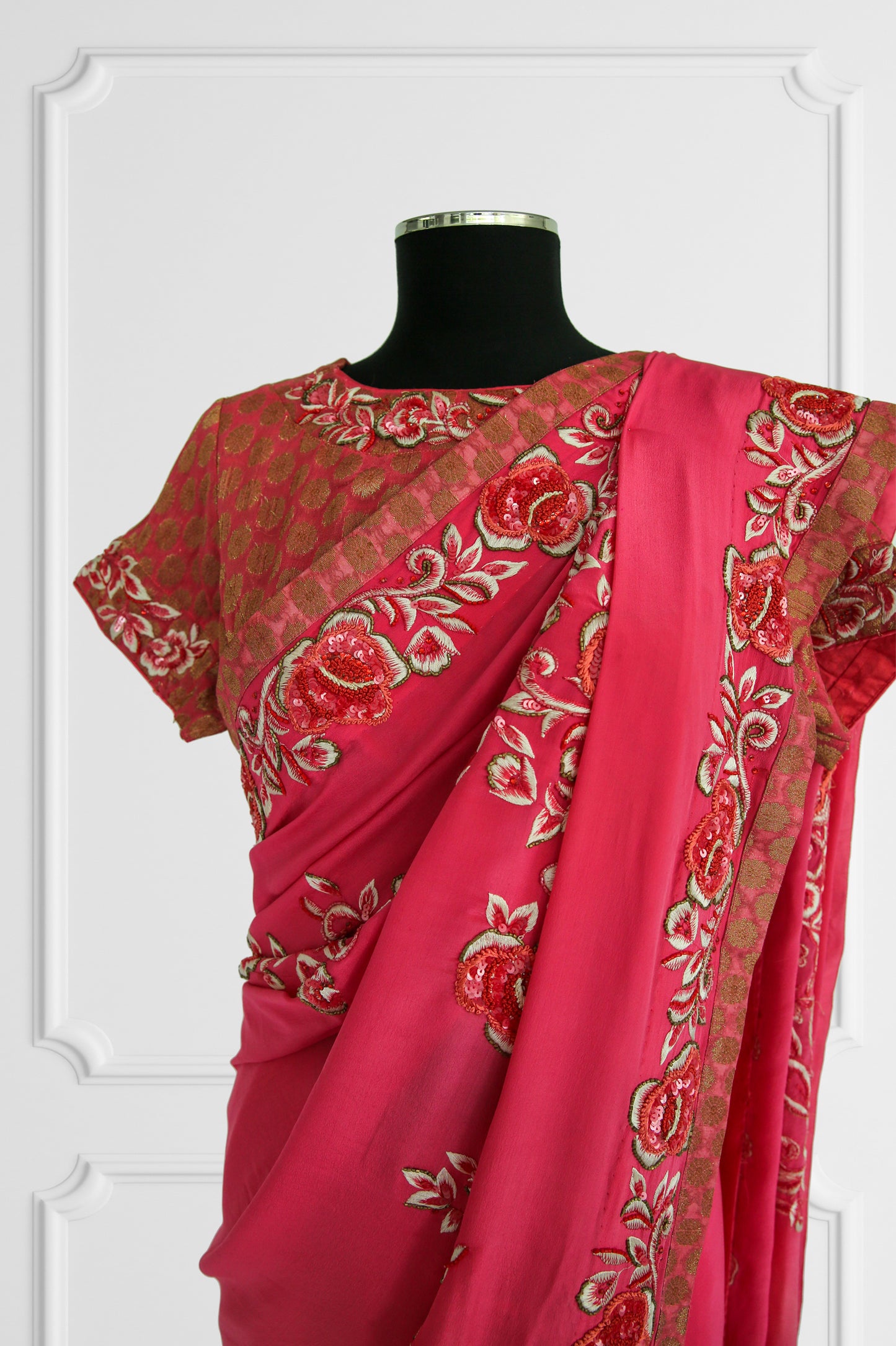 Silk Pink with Floral Border Saree Set