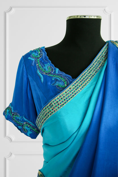 Silk Two Shades of Blue with Rich Embroidery Saree Set