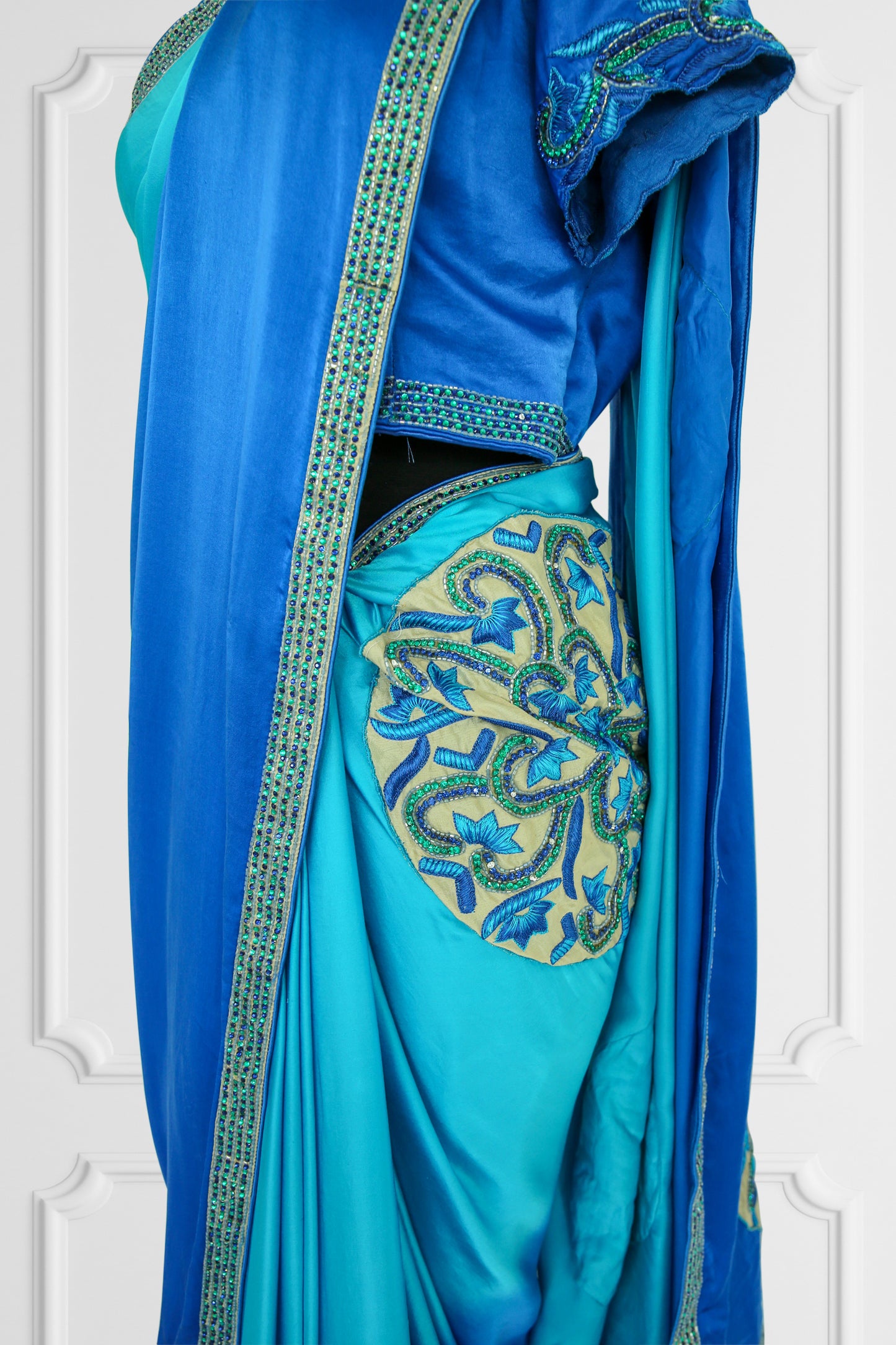 Silk Two Shades of Blue with Rich Embroidery Saree Set