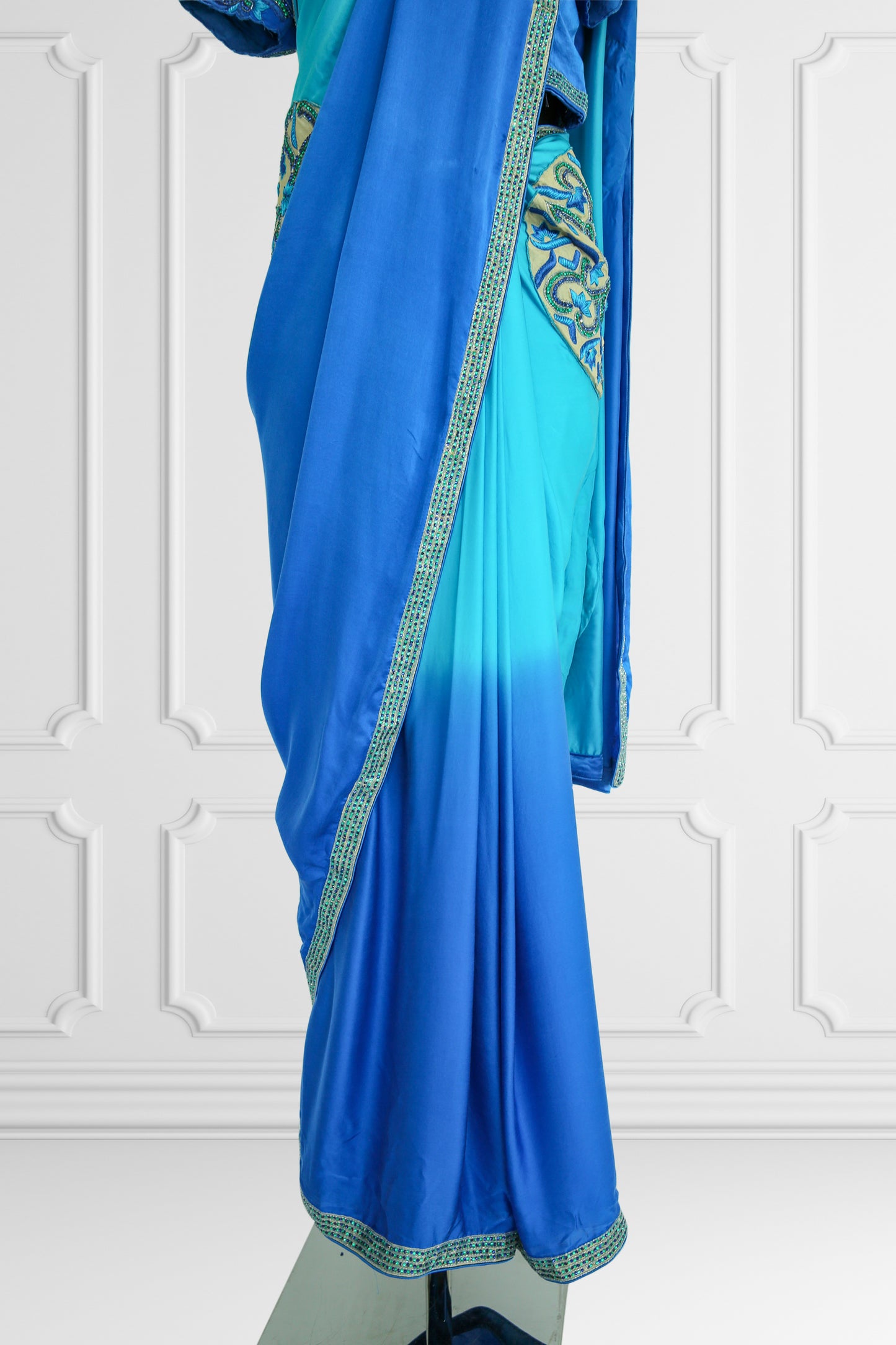 Silk Two Shades of Blue with Rich Embroidery Saree Set