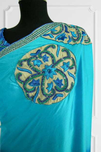 Silk Two Shades of Blue with Rich Embroidery Saree Set