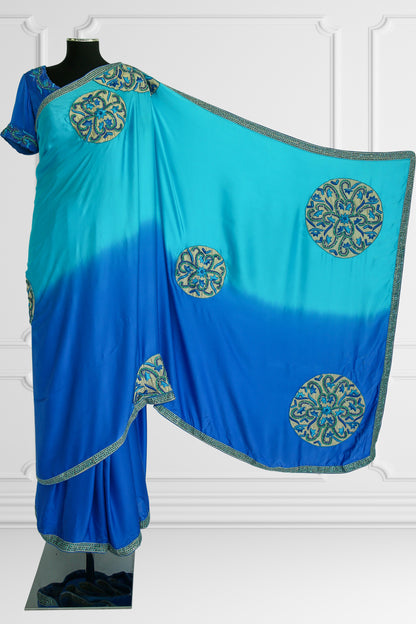 Silk Two Shades of Blue with Rich Embroidery Saree Set