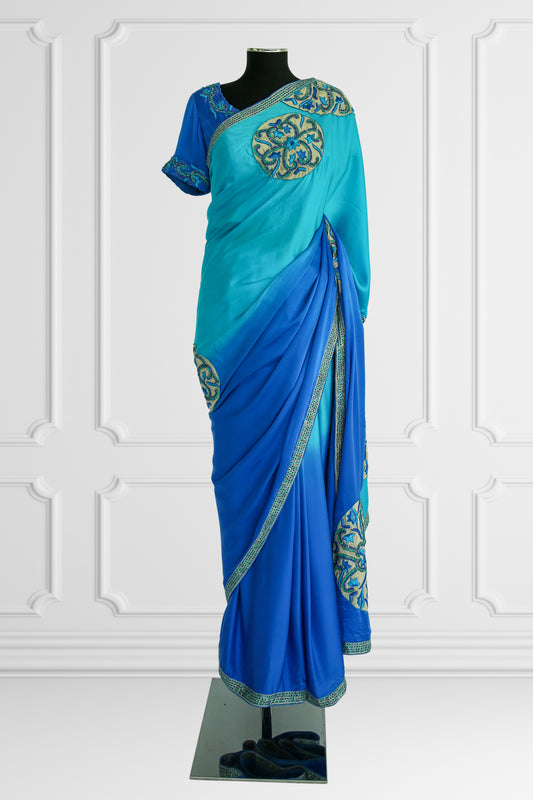 Silk Two Shades of Blue with Rich Embroidery Saree Set