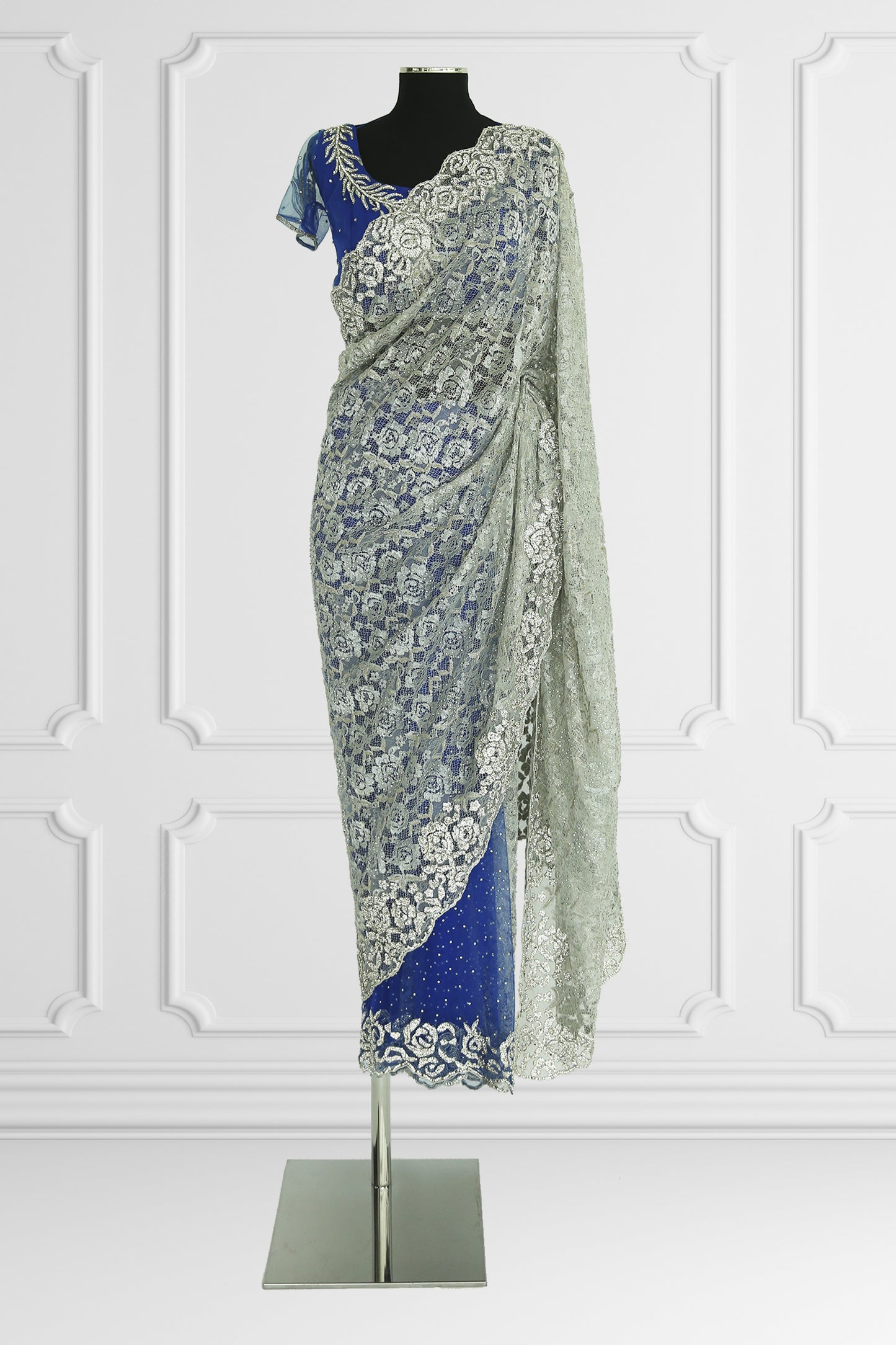 Silver and Blue Saree Set