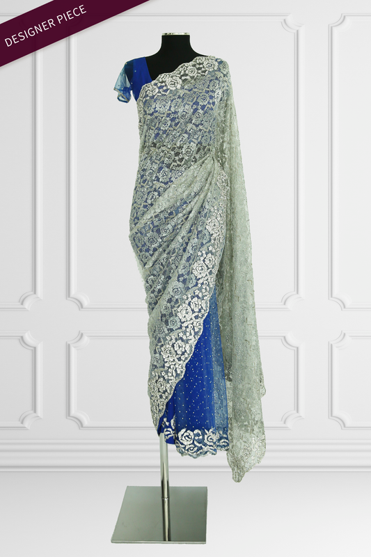 Silver and Blue Saree Set