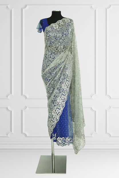 Silver and Blue Saree Set