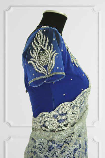 Silver and Blue Saree Set