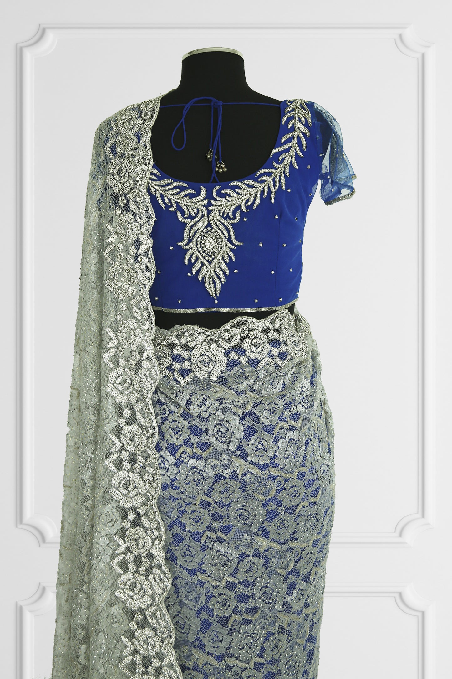 Silver and Blue Saree Set