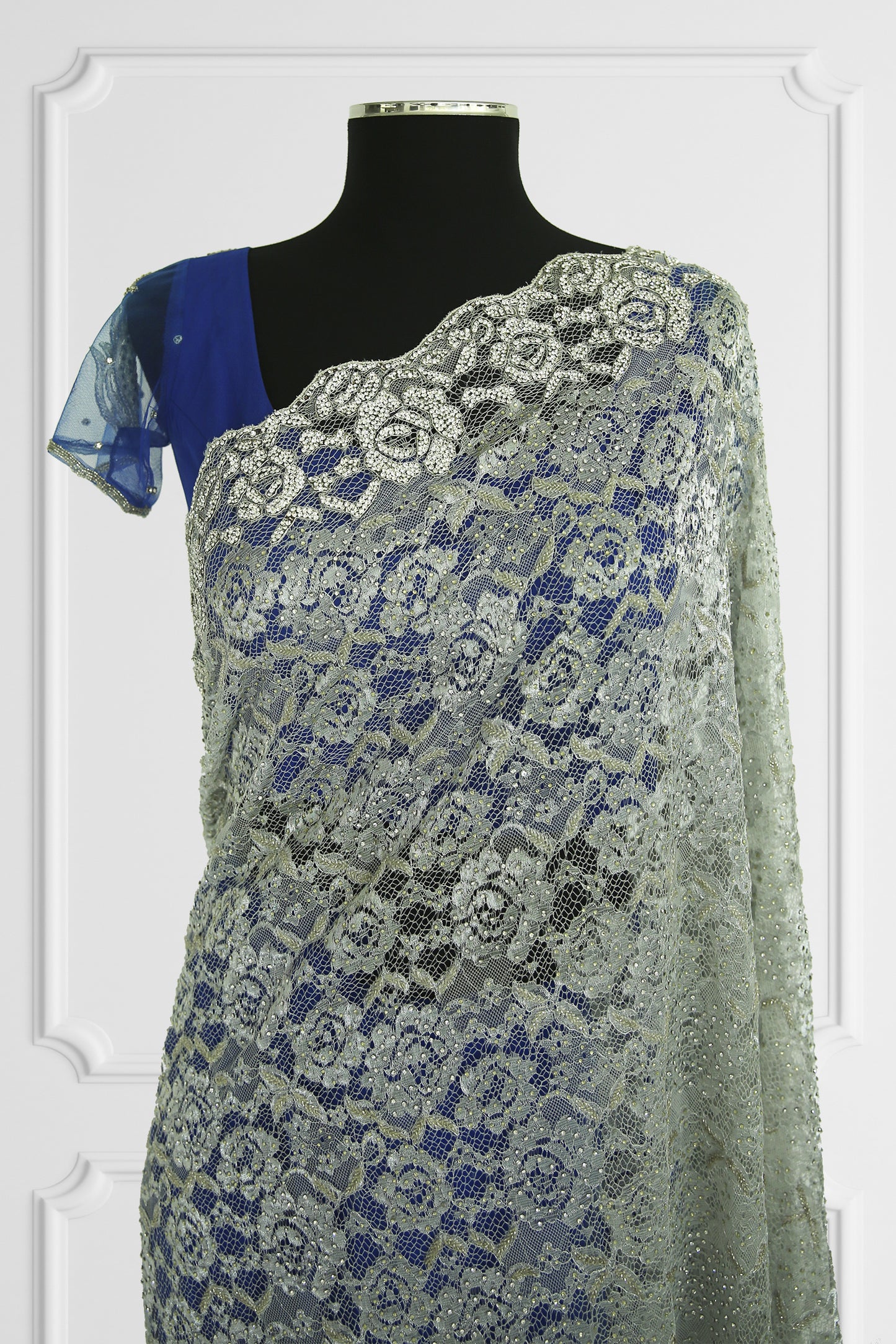 Silver and Blue Saree Set