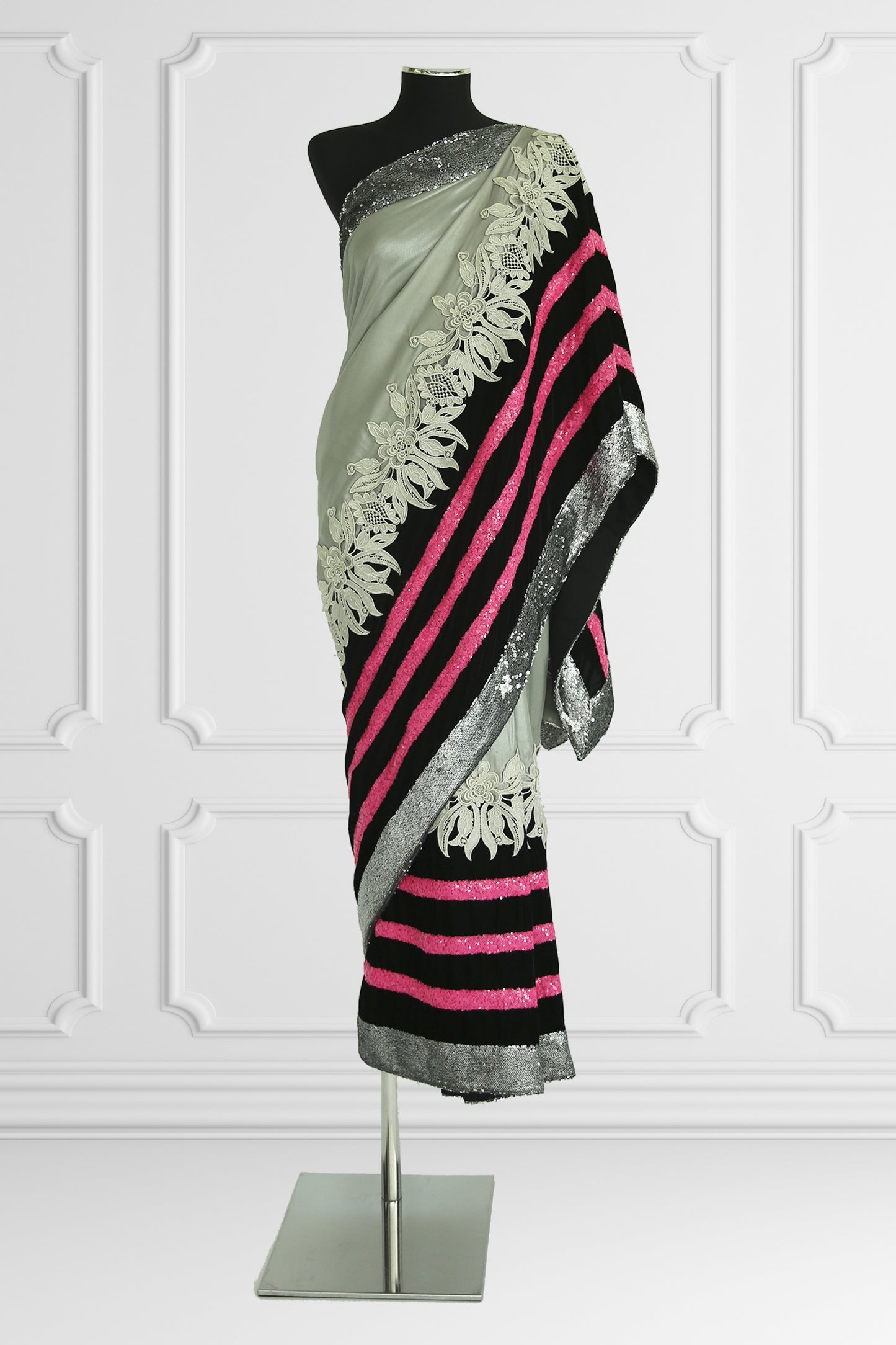 Silver with Pink Details Saree Set