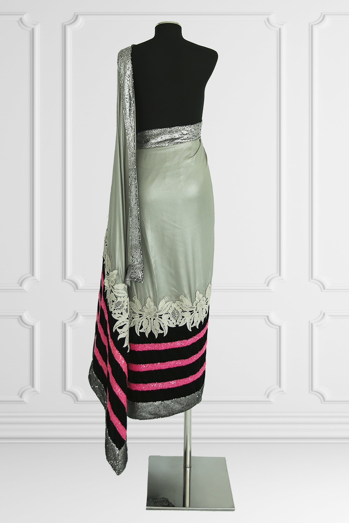 Silver with Pink Details Saree Set