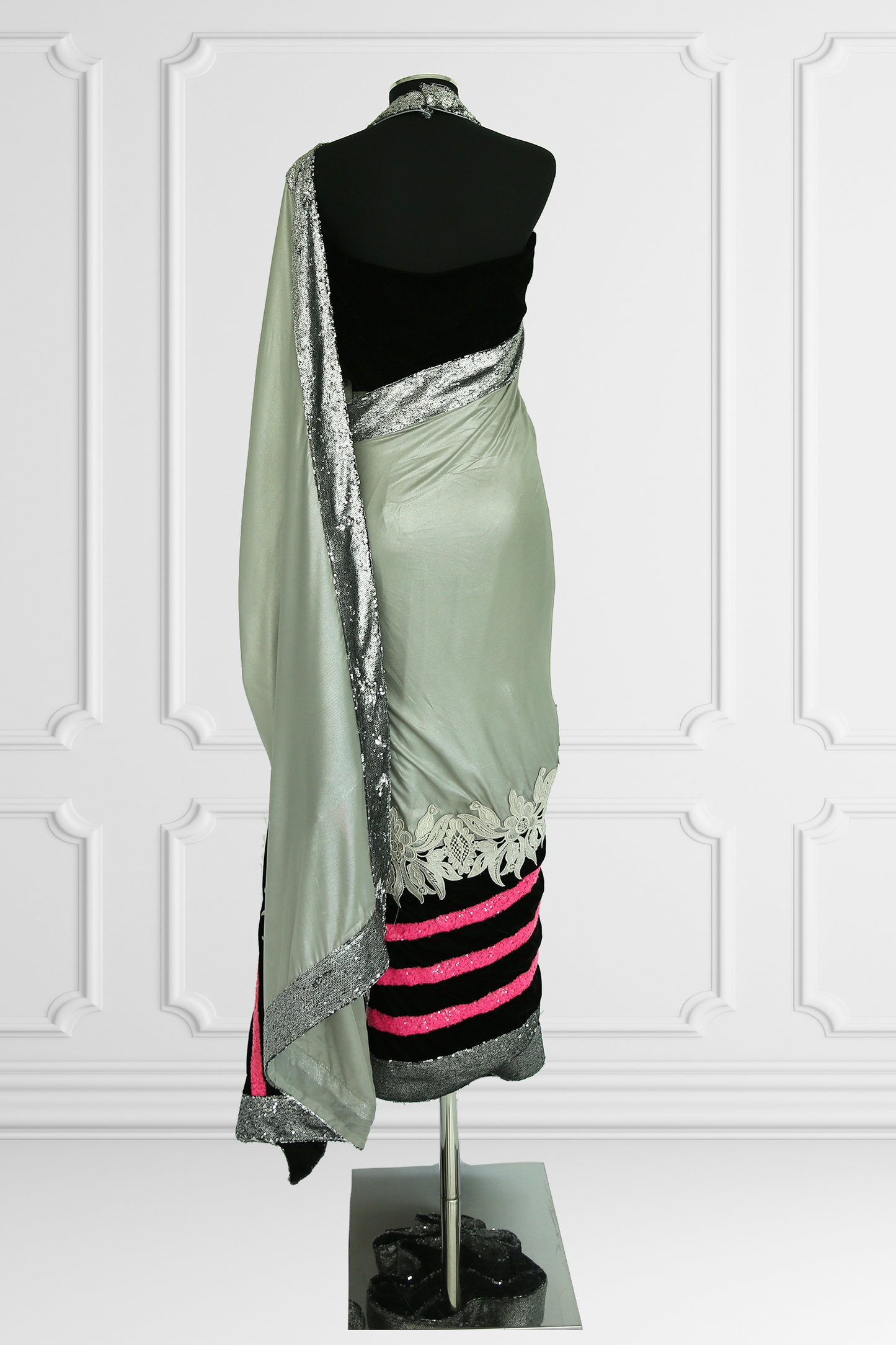 Silver with Pink Details Saree Set