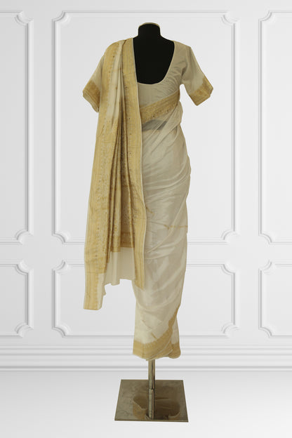 Traditional Kerela White Silk Saree Set