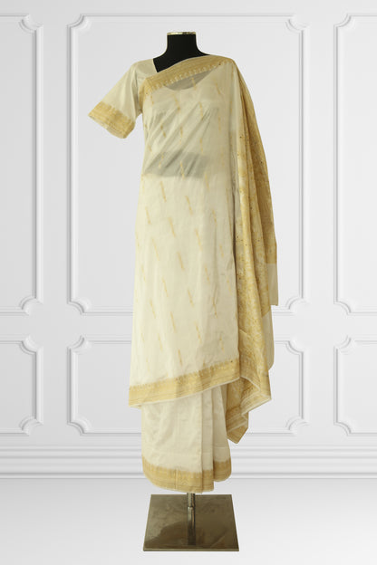 Traditional Kerela White Silk Saree Set