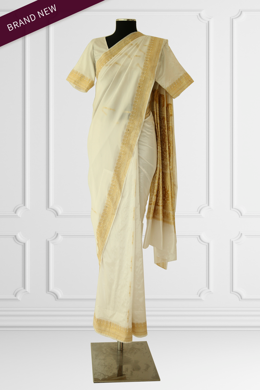 Traditional Kerela White Silk Saree Set