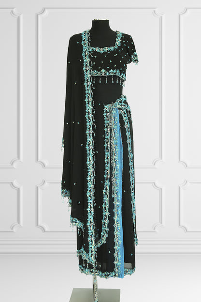 Two Blouse Bicolor Ready Made Black and Blue Saree