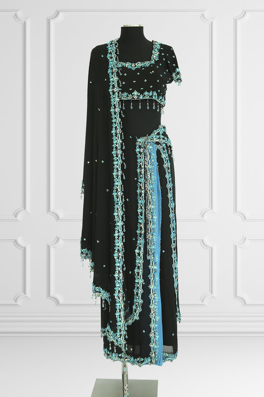 Two Blouse Bicolor Ready Made Black and Blue Saree
