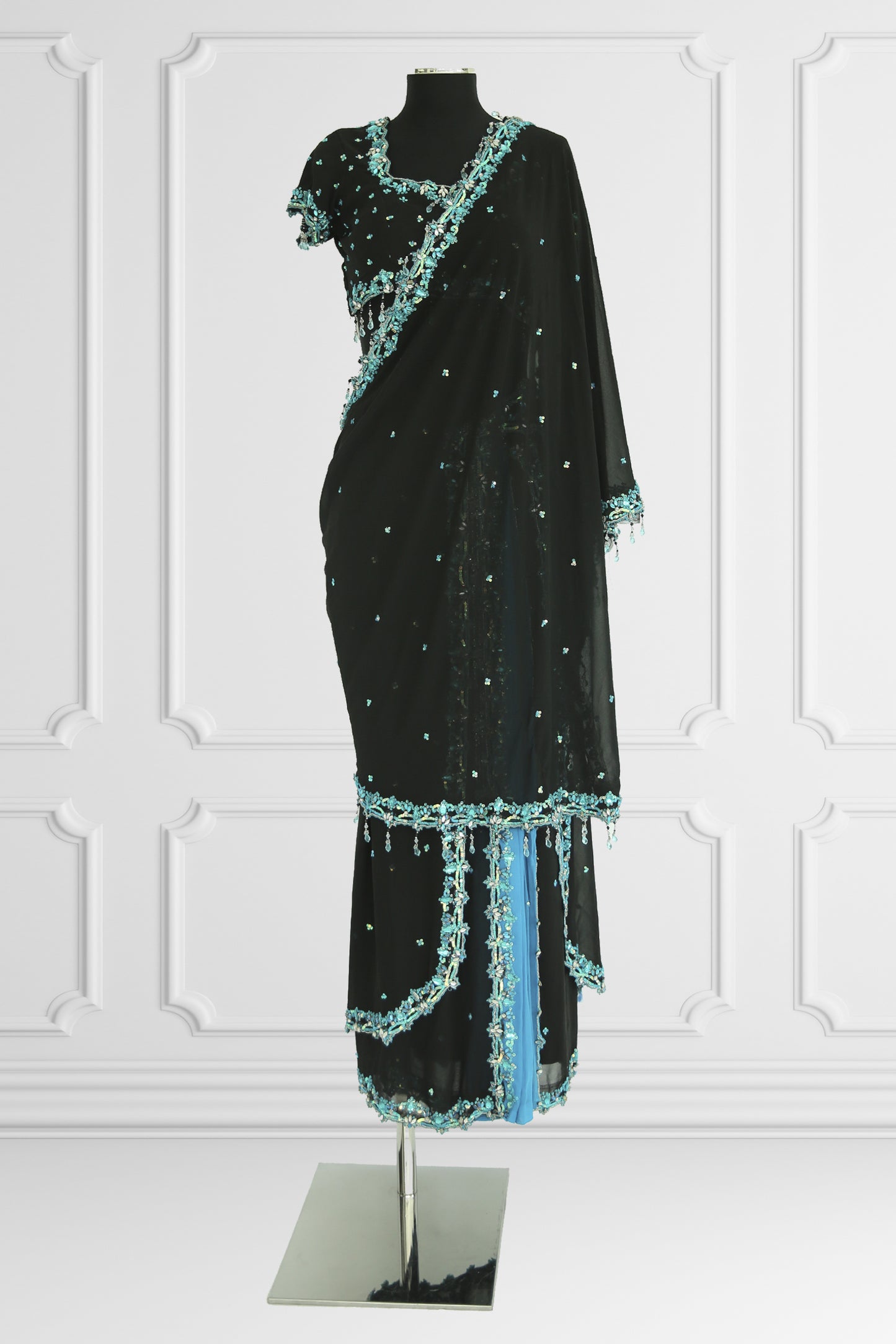 Two Blouse Bicolor Ready Made Black and Blue Saree
