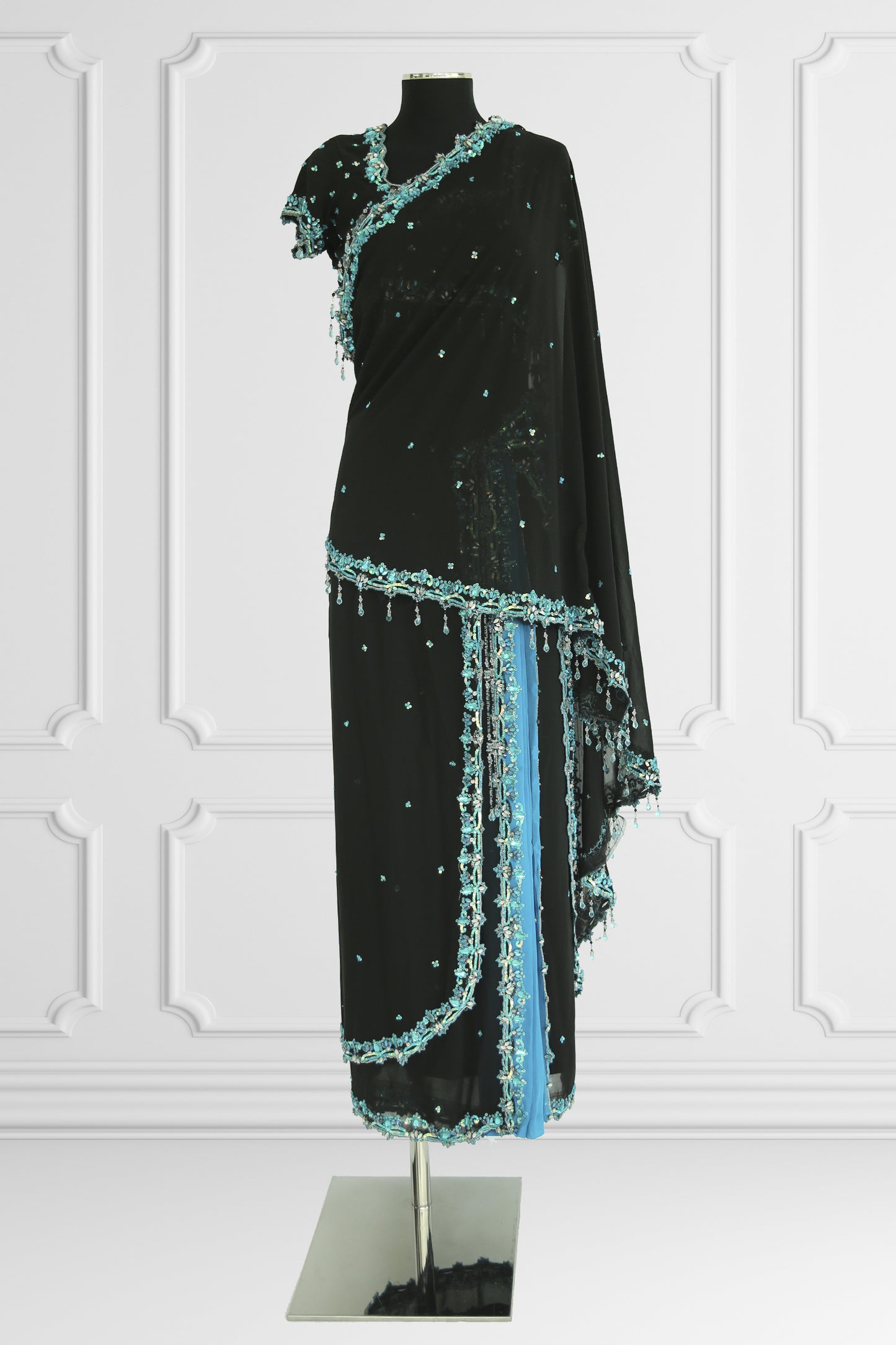 Two Blouse Bicolor Ready Made Black and Blue Saree