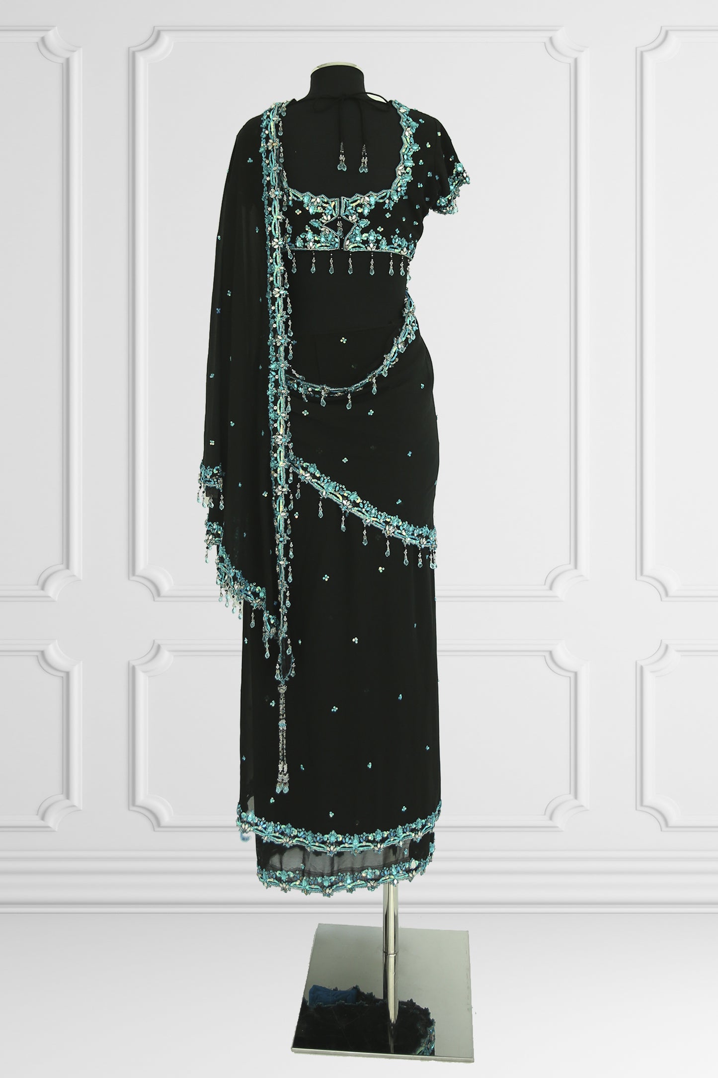 Two Blouse Bicolor Ready Made Black and Blue Saree