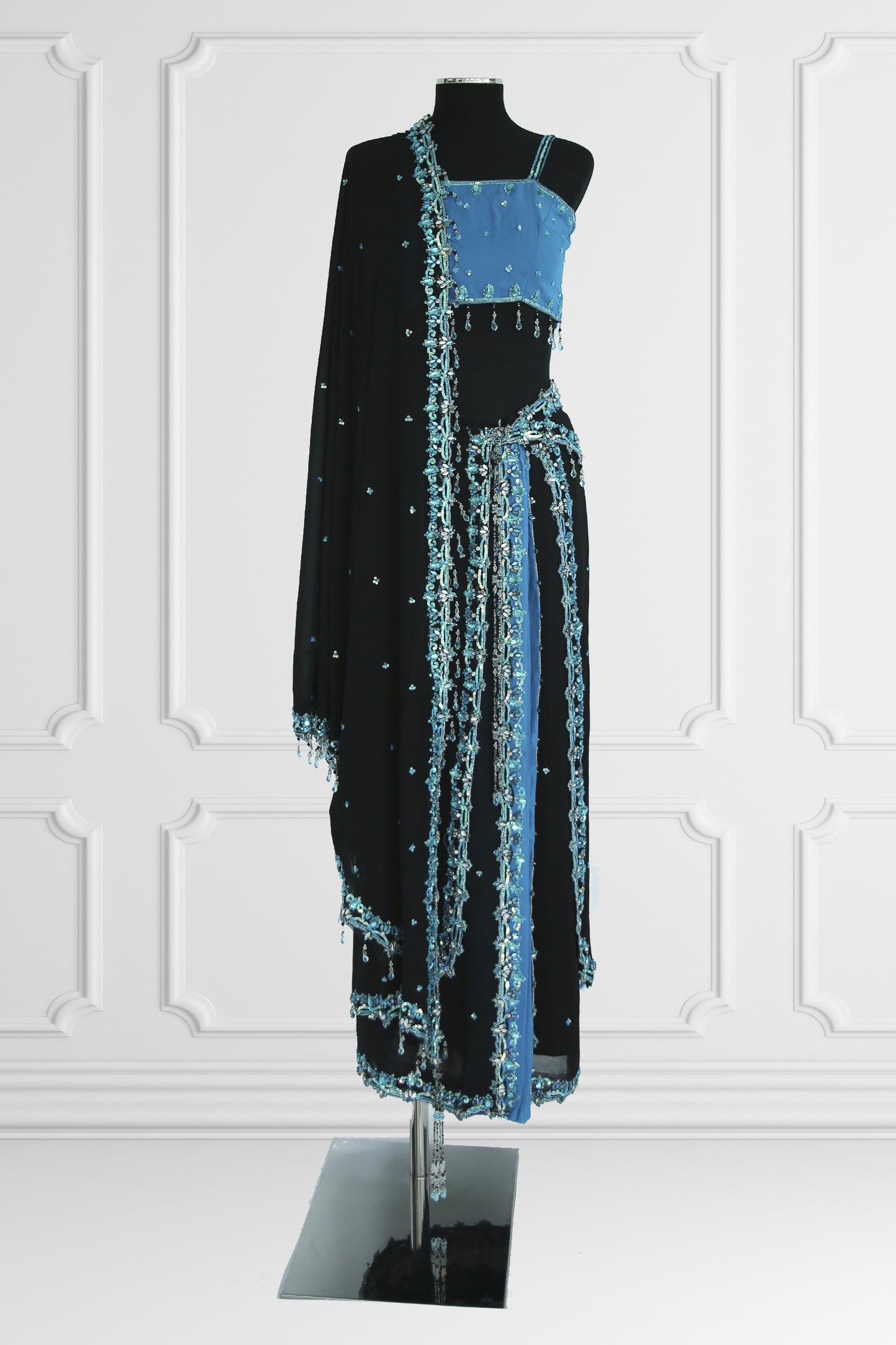 Two Blouse Bicolor Ready Made Black and Blue Saree