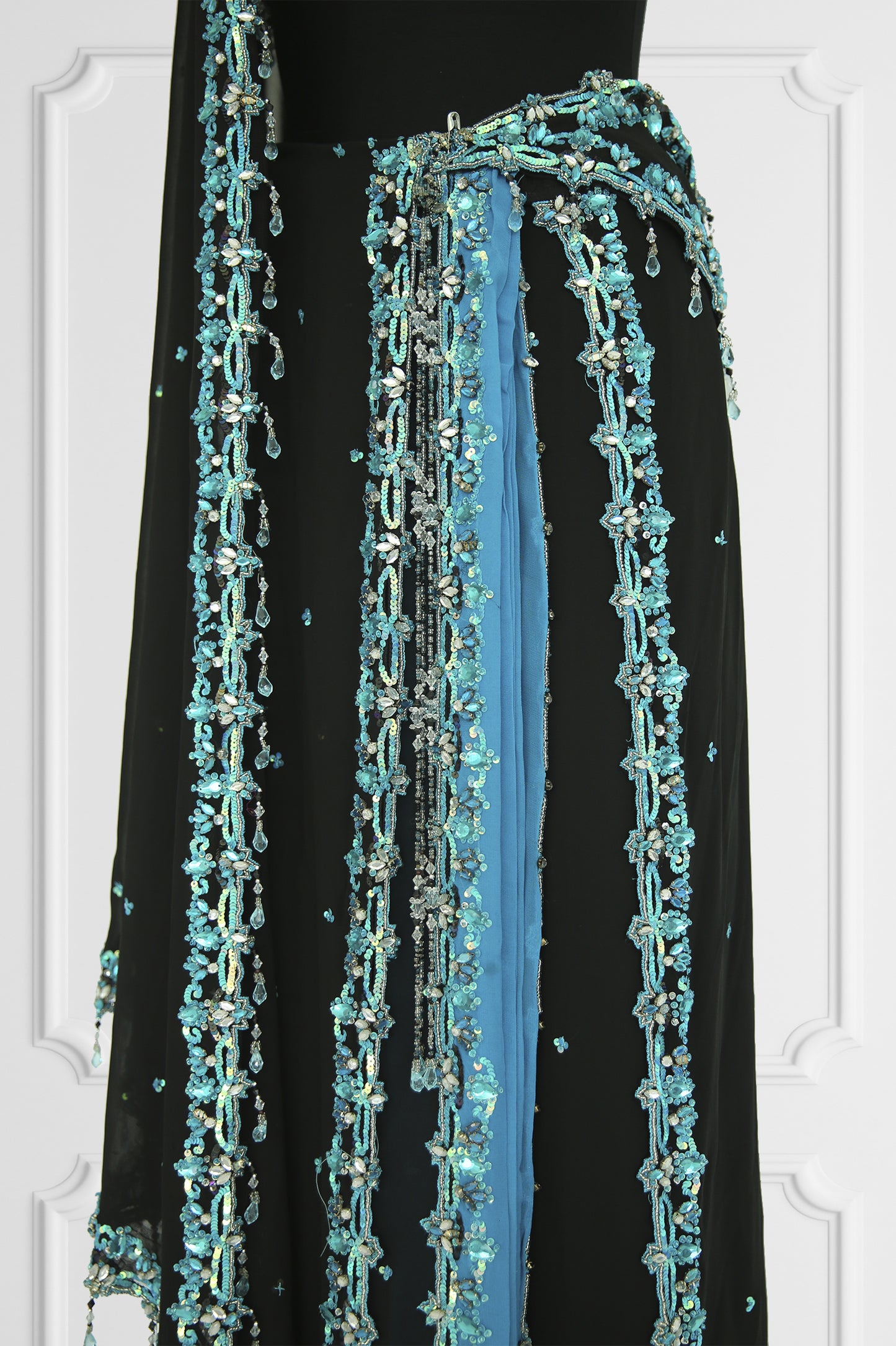 Two Blouse Bicolor Ready Made Black and Blue Saree