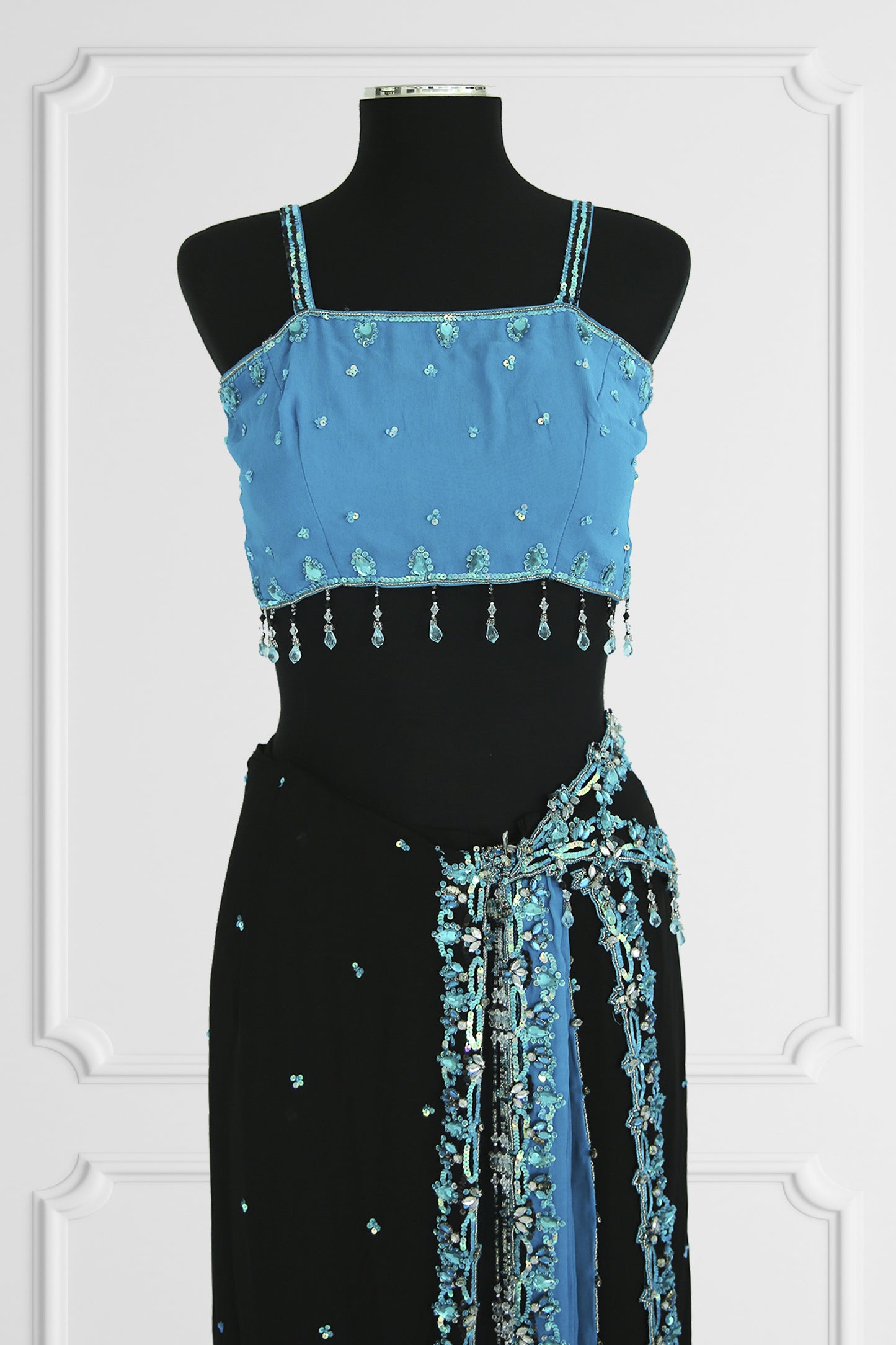 Two Blouse Bicolor Ready Made Black and Blue Saree