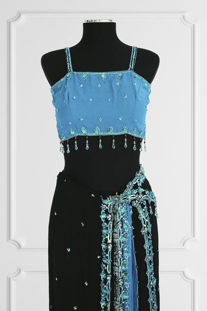 Two Blouse Bicolor Ready Made Black and Blue Saree