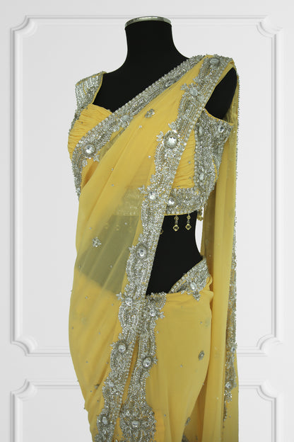 Yellow Ready Made Saree Set