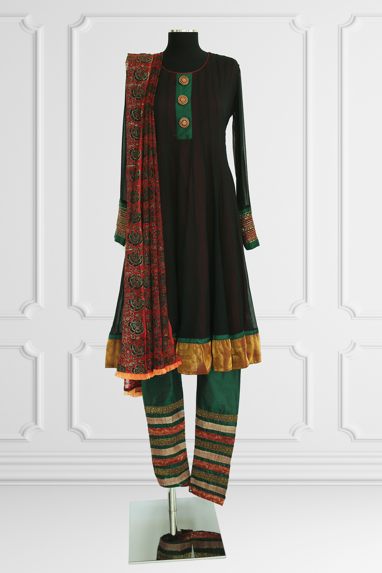 Black and Green Anarkali Set